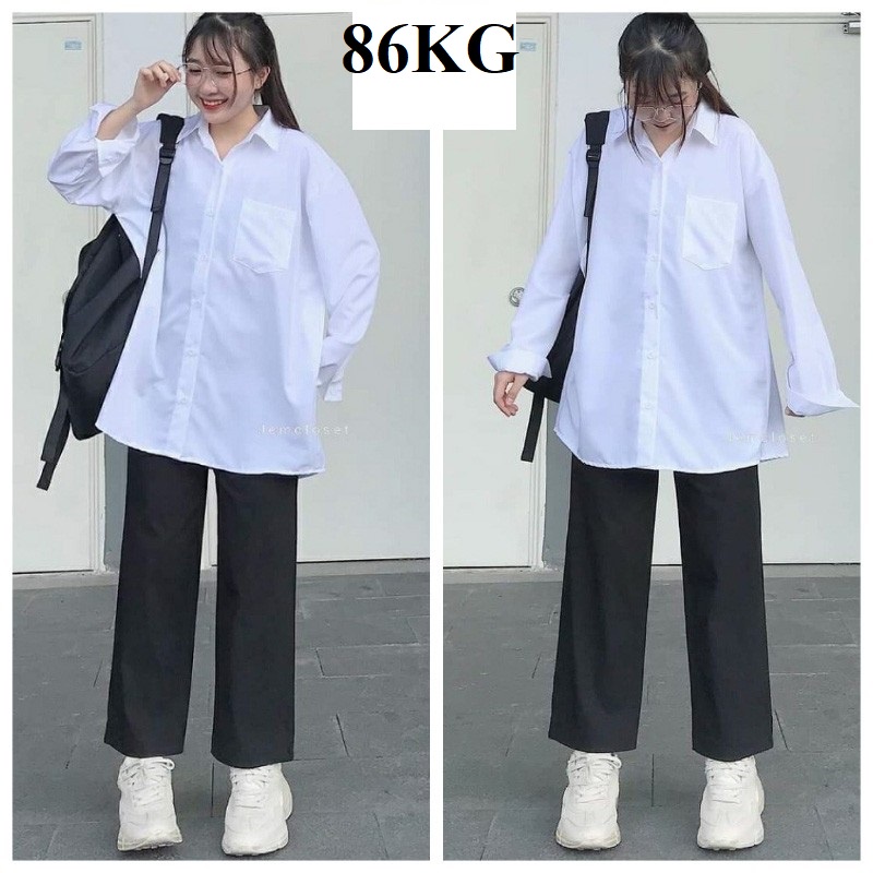 Dây Kéo Bên Sườn, Quần Học Sinh Nữ Ống Rộng, quần ống rộng nữ, Vải Tuyết Mưa, Có Big size 86KG