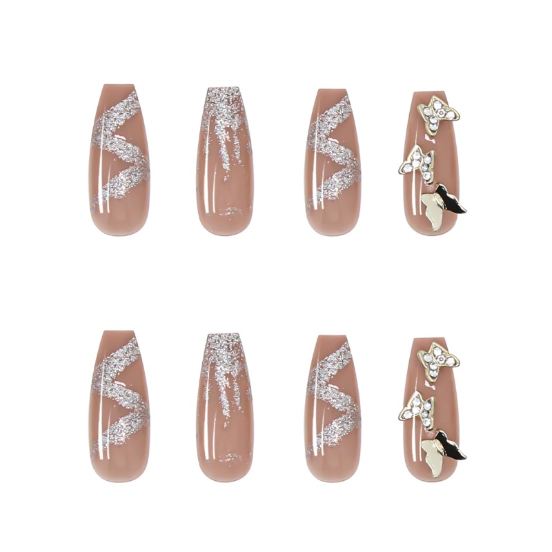 Bộ Móng Tay Giả Kiểu Áo Giáp Đính Đá Hình Bướm Bay Lấp Lánh Có Thể Tháo Rời Phong Cách Nhật Bản