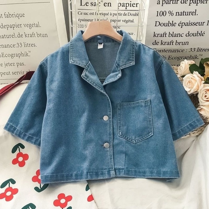Áo Khoác Denim Ngắn Mỏng Mùa Hè Phong Cách Hong Kong Cổ Điển Dễ Phối Đồ Cho Nữ