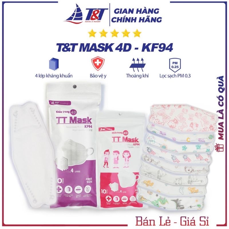 Khẩu trang KF94 trẻ em Khẩu trang 4D kháng khuẩn cho bé