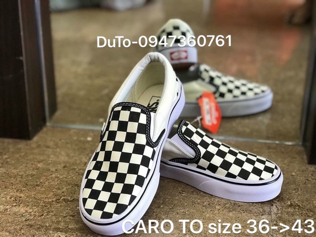 Giày 𝐕𝐀𝐍𝐒 lười slip on caro đen trắng kèm hộp đủ size 36-43