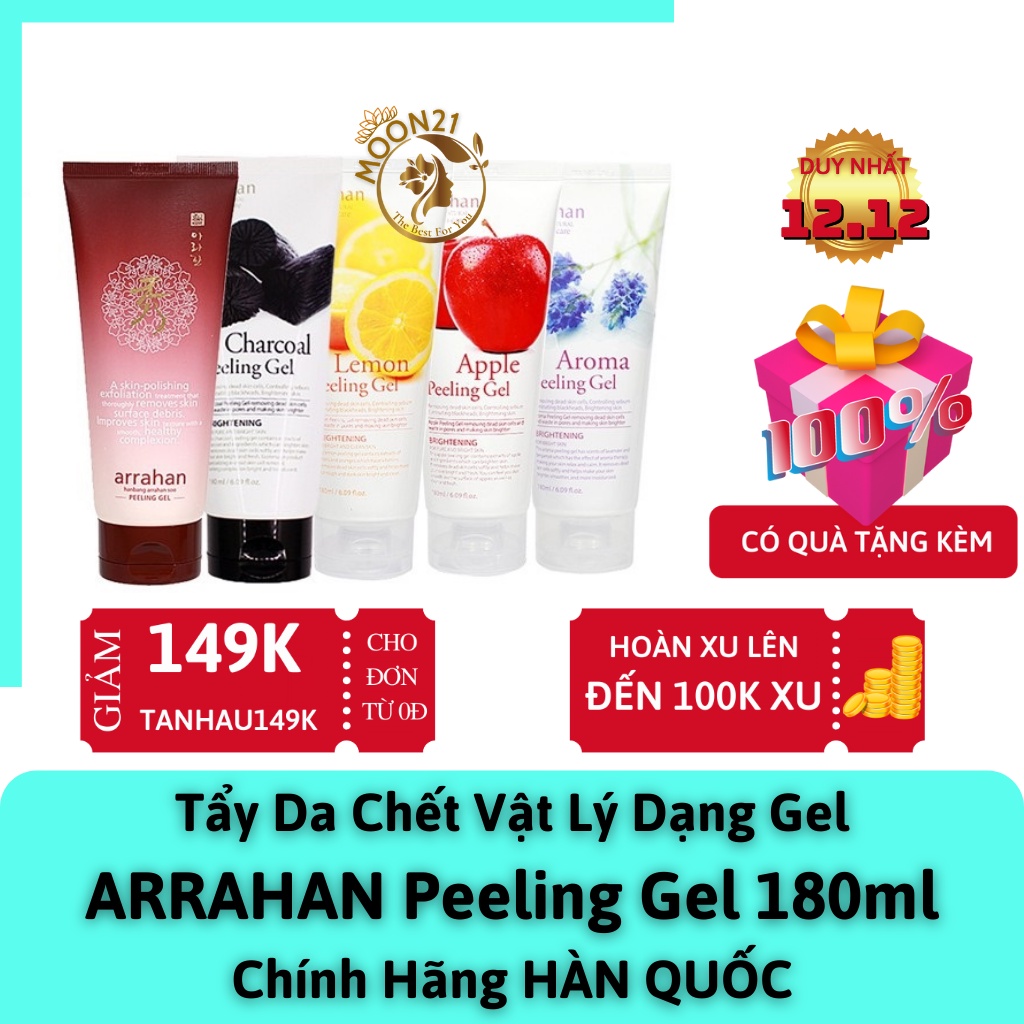 Tẩy da chết Arrahan - Tẩy da chết thiên nhiên dạng gel hương chanh và táo 180ml Auth Hàn Quốc