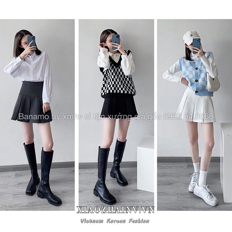 Chân váy tennis xếp ly to 3 màu trendy đen trắng xám thời trang Banamo Fashion 5321 | BigBuy360 - bigbuy360.vn