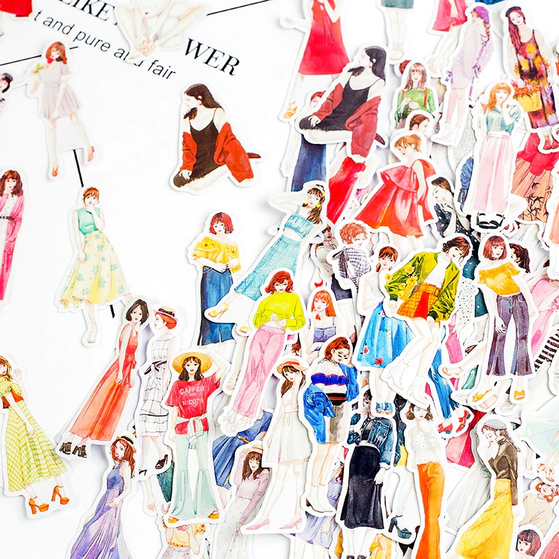 20 Sticker cô gái trang trí xinh xắn đáng yêu  - 20 cái/gói