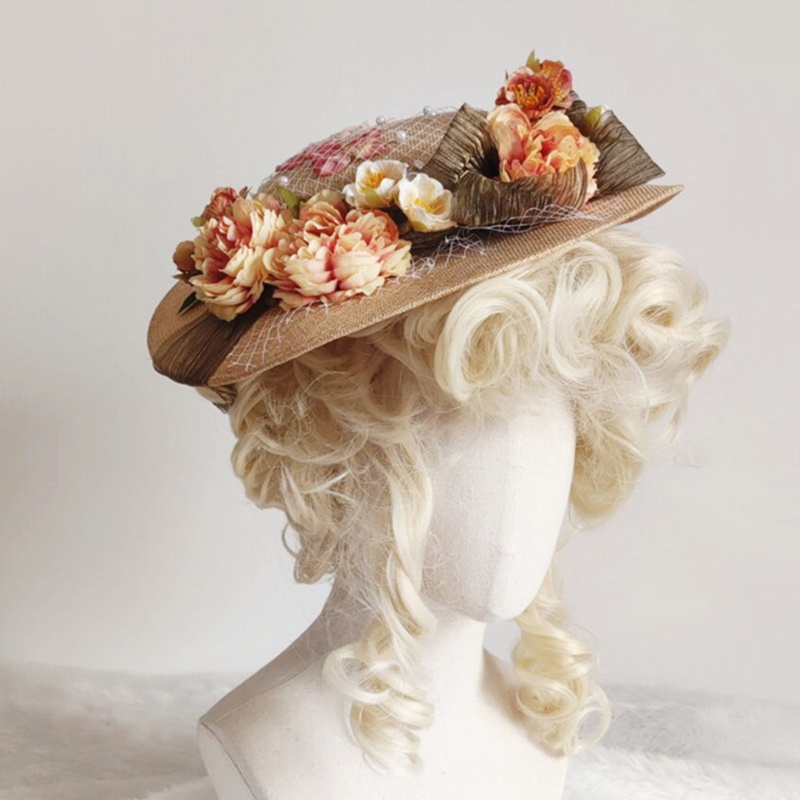 Mũ Cói Chống Nắng Vành Phẳng Trang Trí Hoa Gấp Gọn Được Cho Nữ