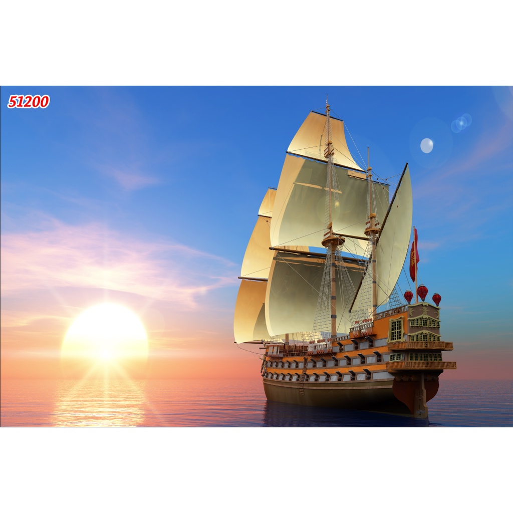Tranh dán tường 3d phòng khách thuận buồm xuôi gió