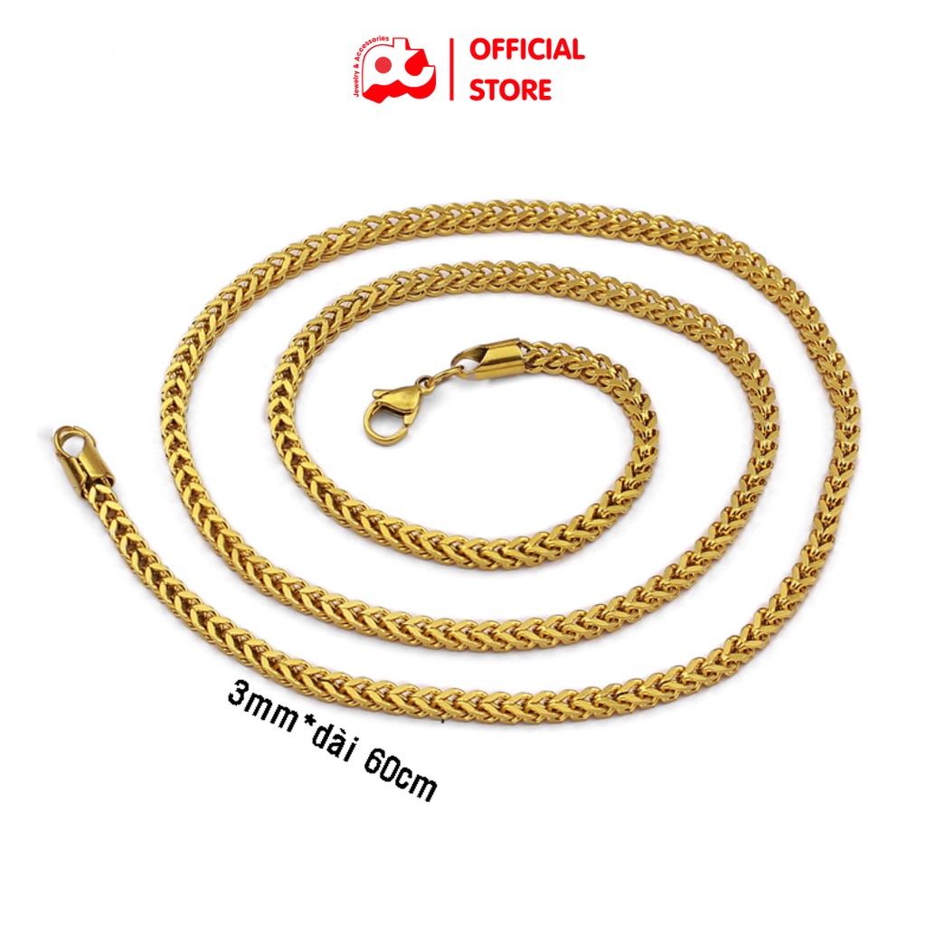 Dây chuyền titan nam cao cấp đẹp sang trọng thép không gỉ kiểu lặc vuông PT JEWELRY kích cỡ 3mm mạ vàng PTDCNA62