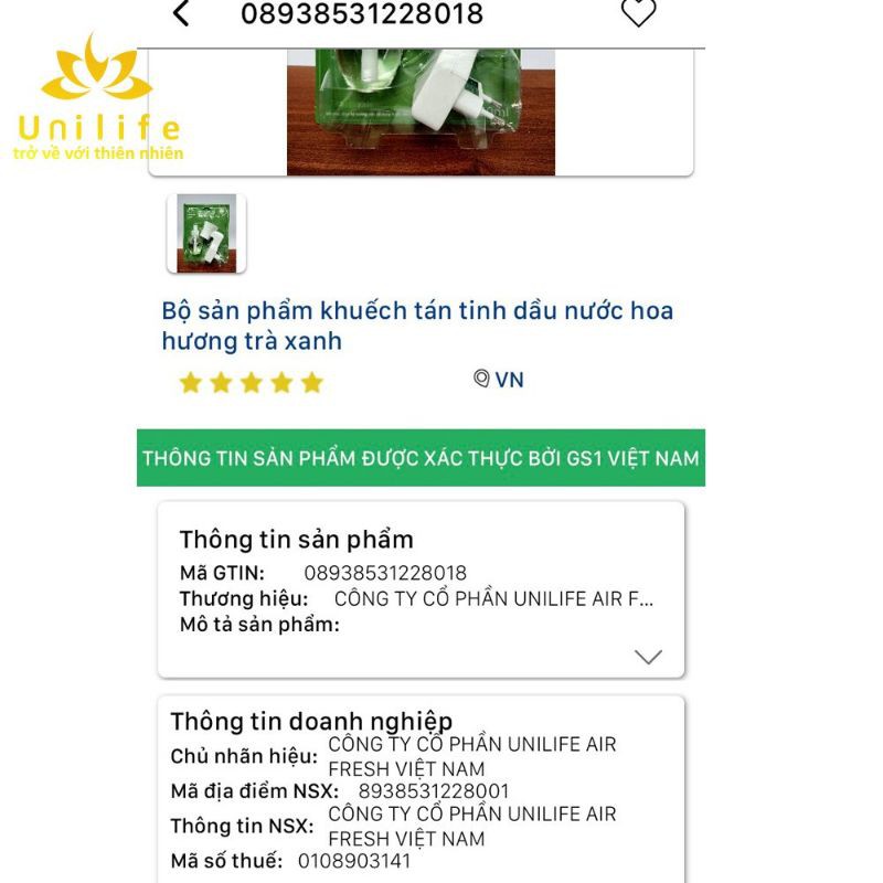 Bộ tinh dầu nước hoa hương Trà Xanh - Unilife | BigBuy360 - bigbuy360.vn