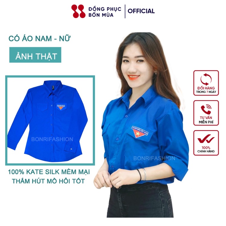 Áo sơ mi Đoàn Thanh niên dài tay thương hiệu dongphucbonmuaofficial chất cao cấp sẵn hàng tại shop 100% shop tự thiết kế