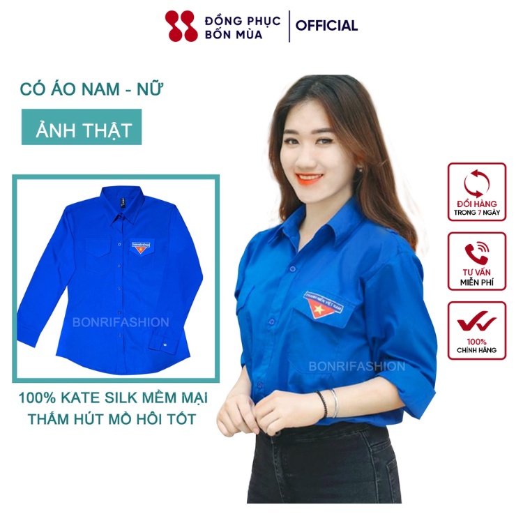 Áo sơ mi Đoàn Thanh niên dài tay thương hiệu dongphucbonmuaofficial chất cao cấp sẵn hàng tại shop 100% shop tự thiết kế