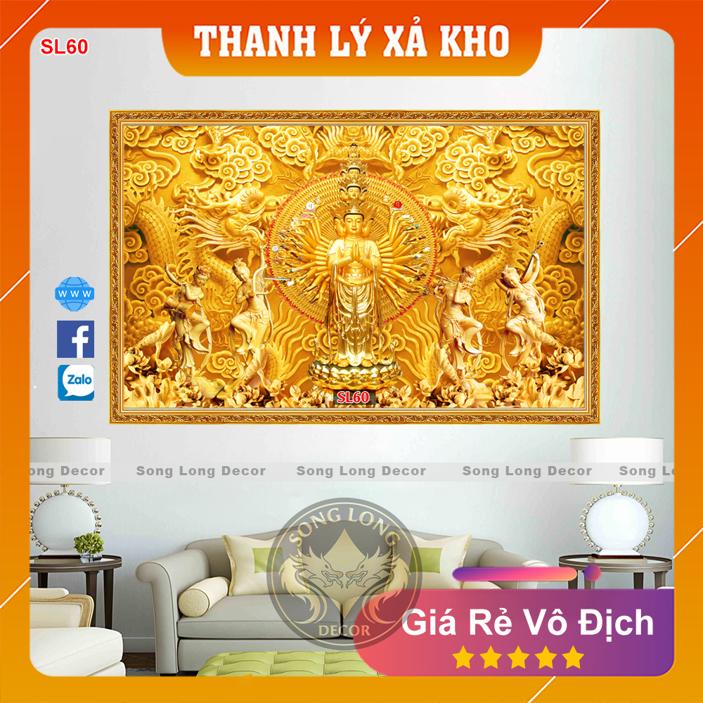 [Mã SKAMLTSM9 giảm 10% đơn 99K] Tranh dán tường Thiên Thủ Thiên Nhãn - SL60 -Tranh 3d phật giáo - Song Long Decor