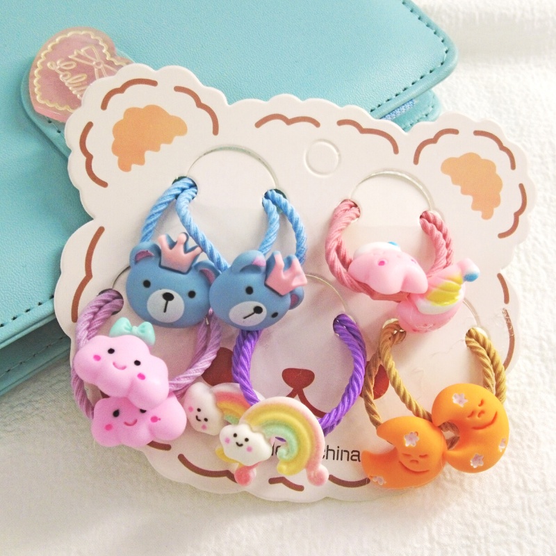 Set 10 Dây Cột Tóc Họa Tiết Hoạt Hình Cho Bé Gái