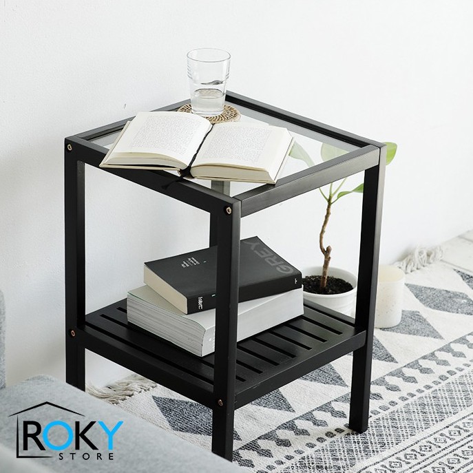 KỆ GỖ CAO CẤP MẶT KÍNH MÀU ĐEN - GLASS SHELF BLACK