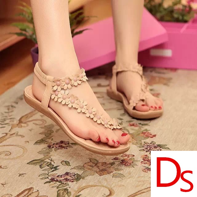 Giày Sandal Đế Bằng Đính Hoa Phong Cách Bohemian Thời Trang Mùa Hè Mới Cho Nữ