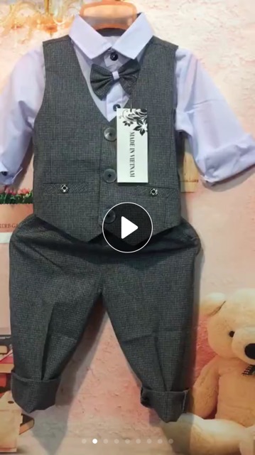 Bộ công tử kẻ comle 4 món cho bé trai 8-23kg