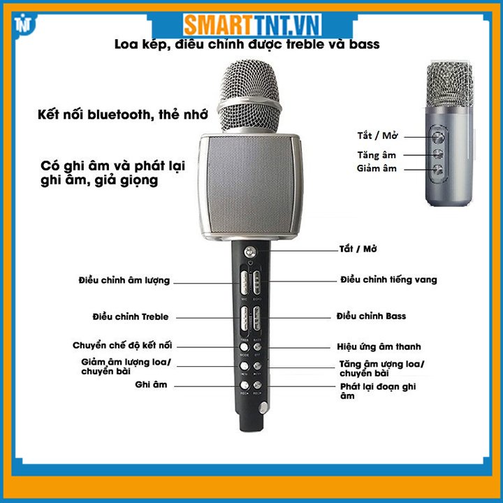 Micro karaoke bluetooth YS98 cao cấp thêm 1 mic để hát song ca tích hợp loa bass tress cao cấp
