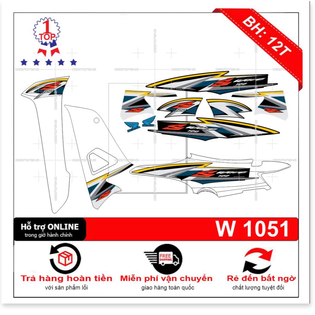 ( Quí khách vui lòng mang ra tiệm cho thợ dán ) Tem wave S 100 2016 sọc trắng