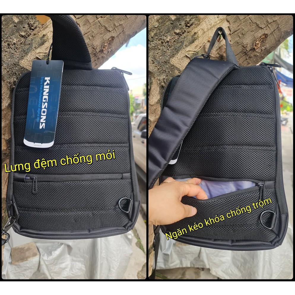 Balo đeo chéo 13.3" Kingsons KS3165 có USB sạc, chống trộm, chống nước, chống shock