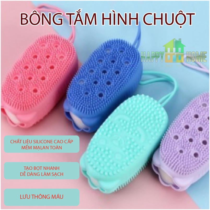 Bông Tắm Silicone Tạo Bọt Massage Hình Chuột Cute,Bông Tắm Tẩy Da Chết 2 Mặt Silicone