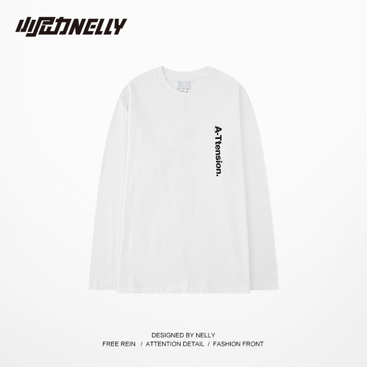 Áo thun dài tay NELLY cotton 100% dáng unisex form rộng in hình attension mã N0155