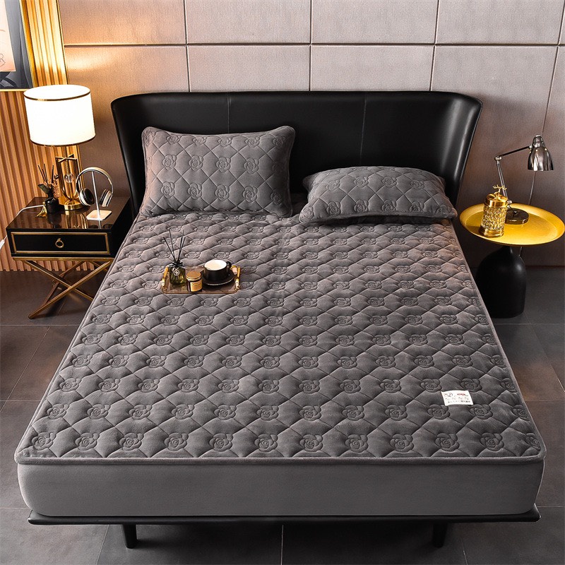 Ga gối nỉ nhung sữa trần bông nhập khẩu cao cấp 2022, ga giường bọc đệm bo chun kèm đôi vỏ gối cao cấp siêu mềm mịn