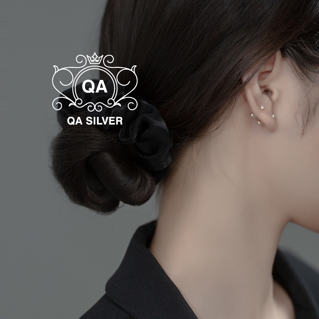 Khuyên tai bạc trái tim đính đá bông tai bạc chốt bi vặn tròn ren xoắn S925 HEART Silver Earrings QA SILVER EA191002
