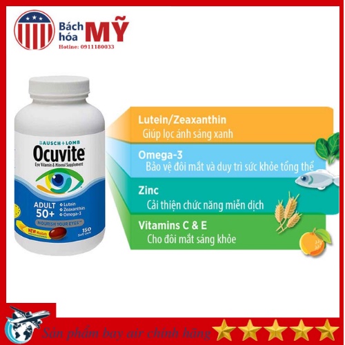 Viên Uống Bổ Mắt Ocuvite Adult 50 + Bausch & Lomb 150 Viên Mỹ