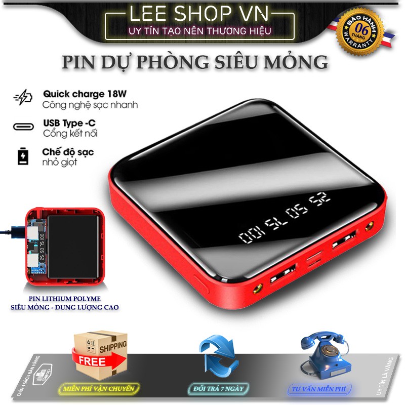 ✅[ Chính Hãng ] Pin dự phòng Power Bank mini Mặt trong suốt Dung lượng 10000mAh 20000mAh Sạc cùng lúc nhiều thiết bị