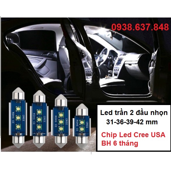 (Sáng vô địch) Bóng Led Cree Festoon 2 đầu 31-36-39-42 mm sáng trắng 6000k chip led Cree siêu sáng dùng trần xe, biển số