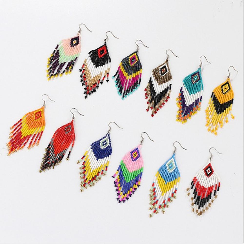 Khuyên Tai Chuỗi Đính Hạt Tua Rua Hình Hoa Hồng Phong Cách Bohemian