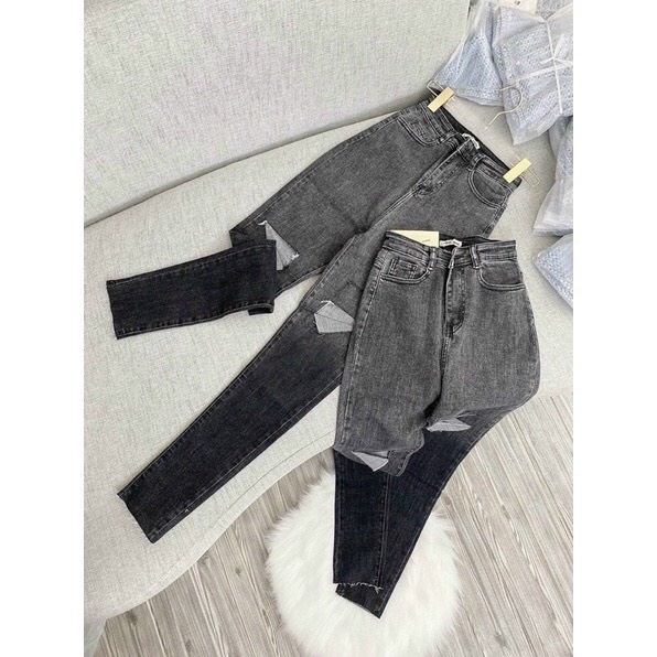Quần bò nữ ôm dáng, mầu loang khói, quần rách, quần jean nữ chất bò giãn đẹp lắm luôn, Cạp siêu cao, tôn dáng cho chị em | BigBuy360 - bigbuy360.vn