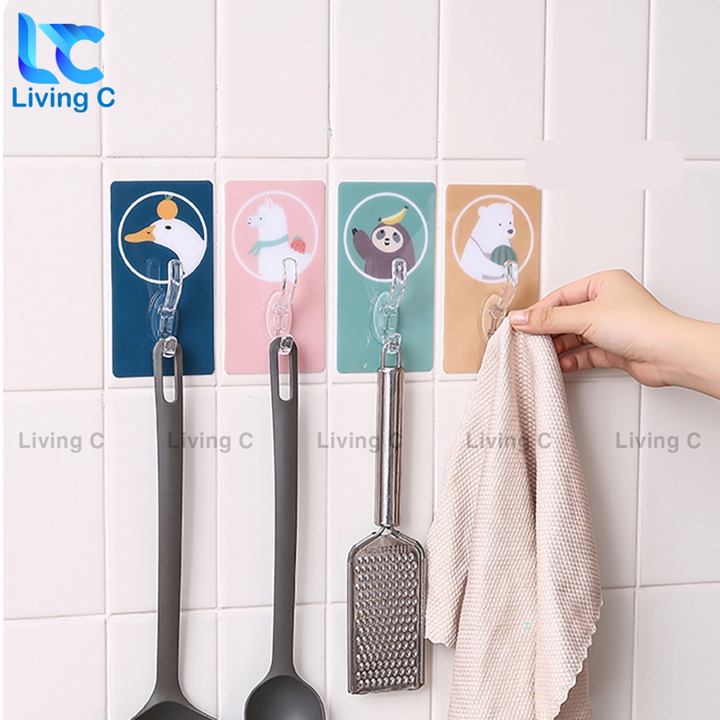Móc dán tường chịu lực siêu dính Living C, móc treo quần áo dán tường bigsize họa tiết dễ thương _MQA