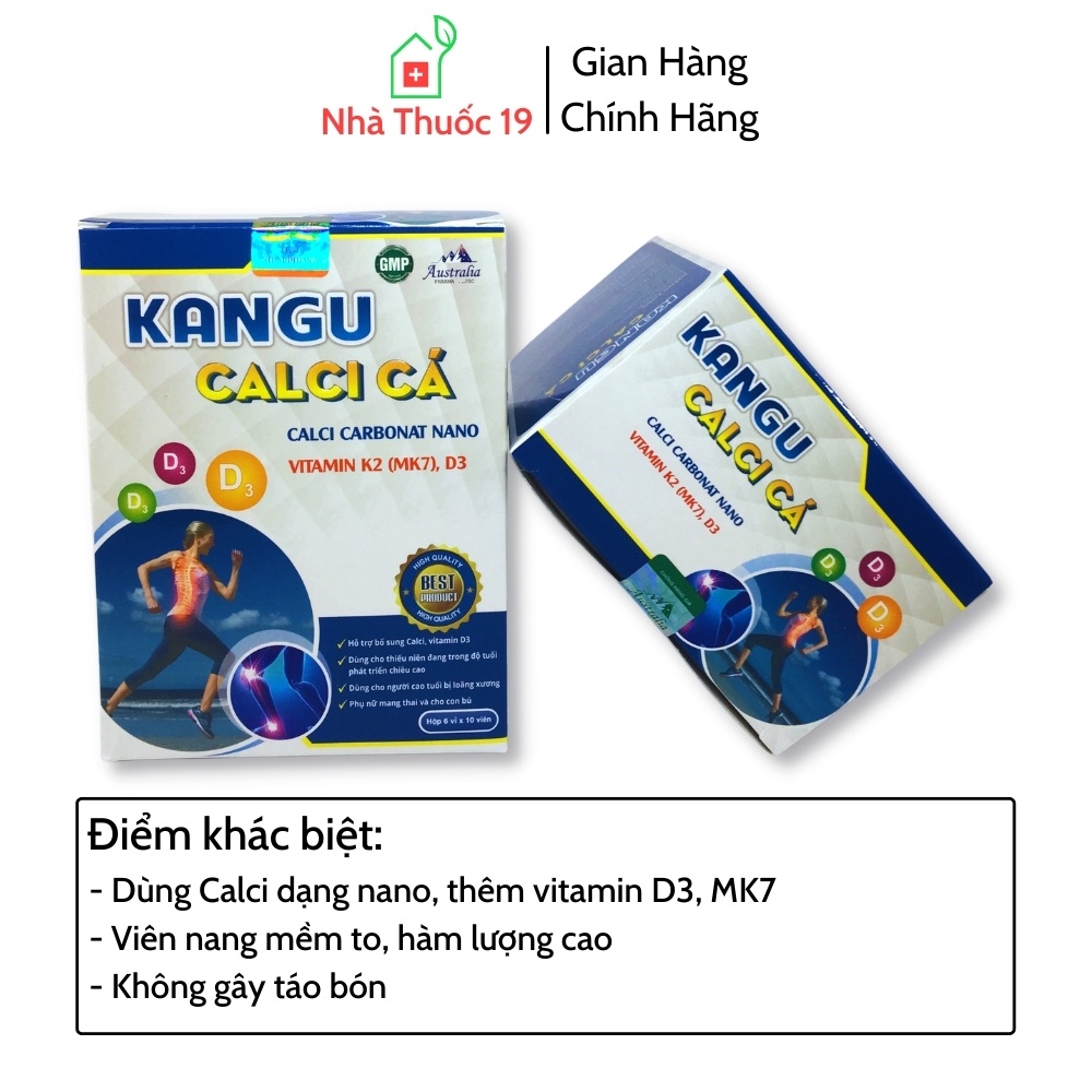 Viên Canxi Kangu Calci Cá - Bổ Sung Canxi Cho Xương Chắc Khỏe, Bổ Sung Canxi Cho Bà Bầu, Người Già Loãng Xương (Hộp 60v)