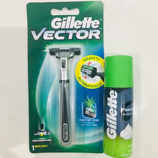 COMBO Dao cạo râu Gillette Vector và bọt cạo râu Gillette Vector 50g