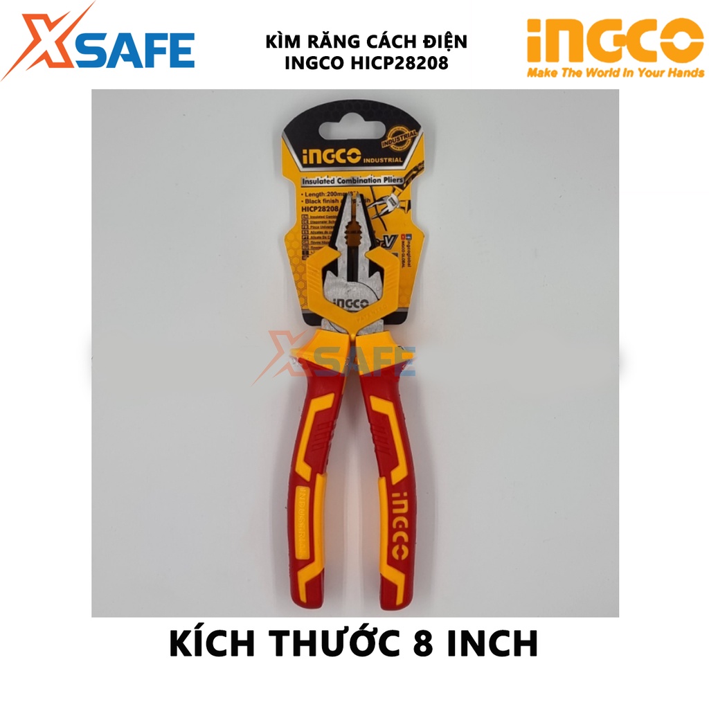 Kìm răng cách điện INGCO HICP28208 | Kìm tuốt dây điện Kích thước 8&quot;/200mm Đầu kềm được đánh bóng và chống gỉ