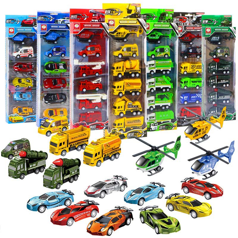 Đồ chơi set 6 ô tô mô hình công trình xây dựng, máy bay, xe quân sự cho bé thoả sức sáng tạo VIỆT NAM 2022
