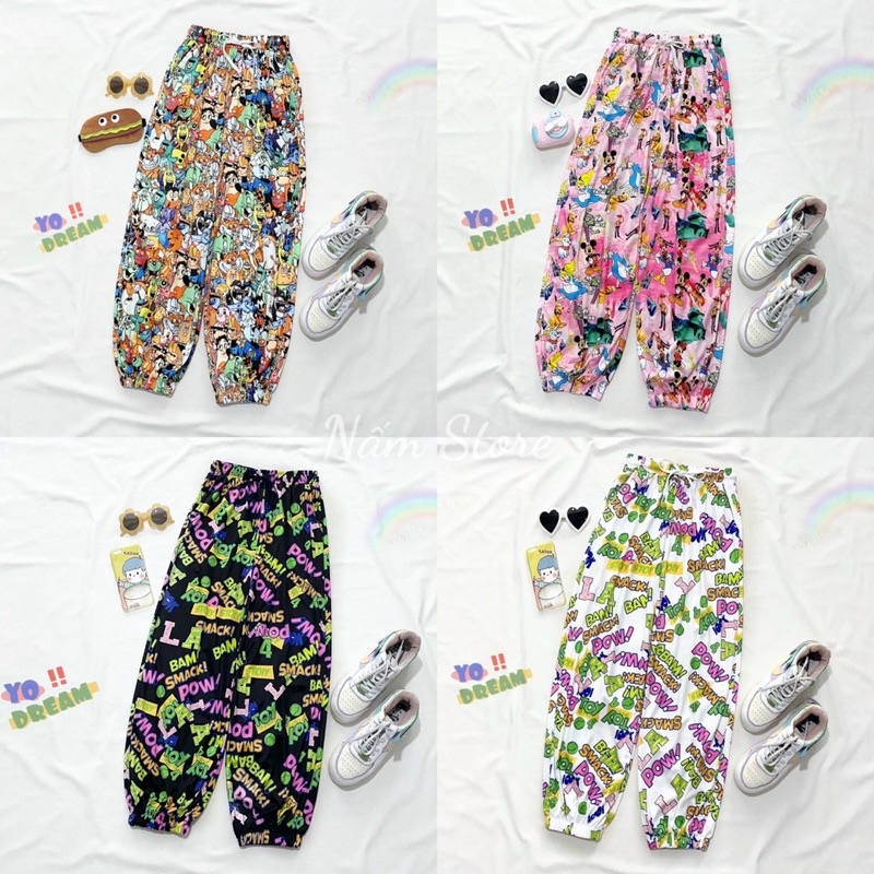 Quần Jogger In Hoạ Tiết Hoạt Hình Ống bo - Quần Cartoon Unisex Nam Nữ mặc nhà