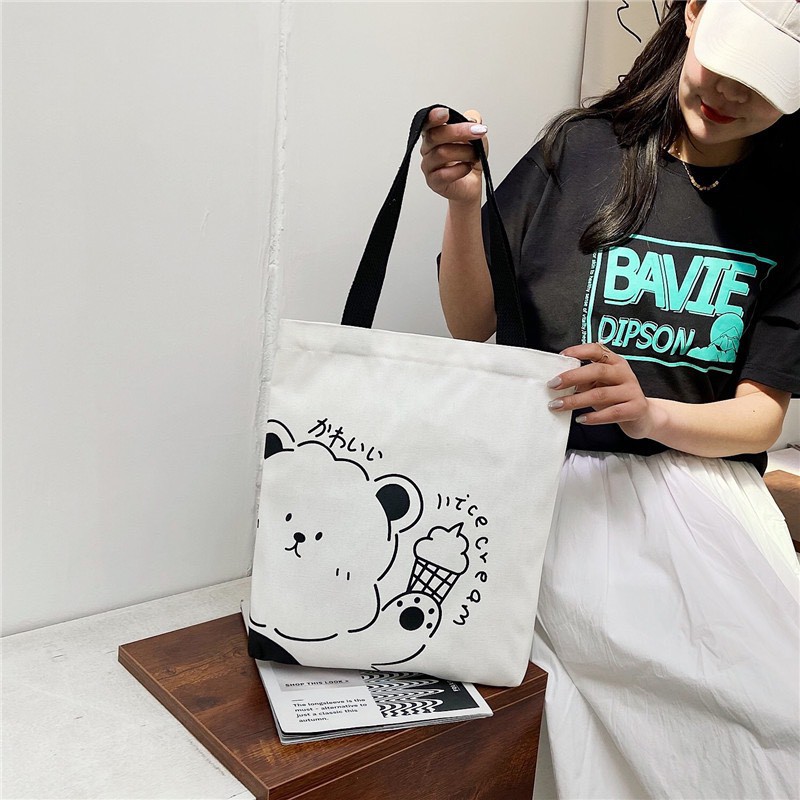 Túi Tote vải canvas hot trend hình Gấu siêu xinh T2GDT