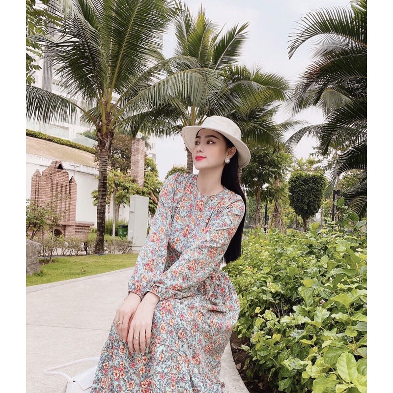 Đầm maxi 🌺Freeship🌺 Đầm maxi hoa nhí dáng vintage tay dài 4 màu dễ thương | WebRaoVat - webraovat.net.vn