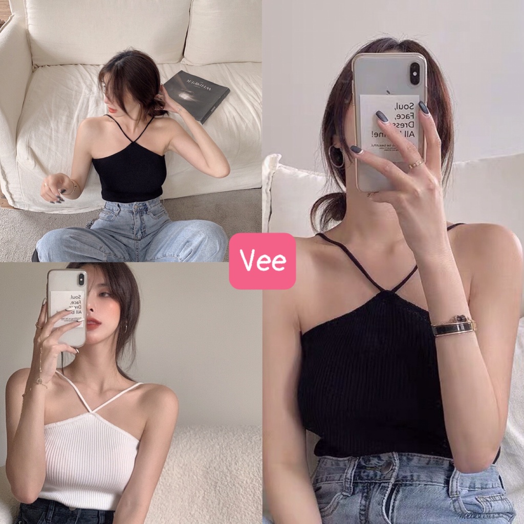 Áo yếm trơn 2 màu bigsize dáng ôm mặc tôn dáng/ Áo croptop cổ yếm quyến rũ trẻ trung cá tính_veestore