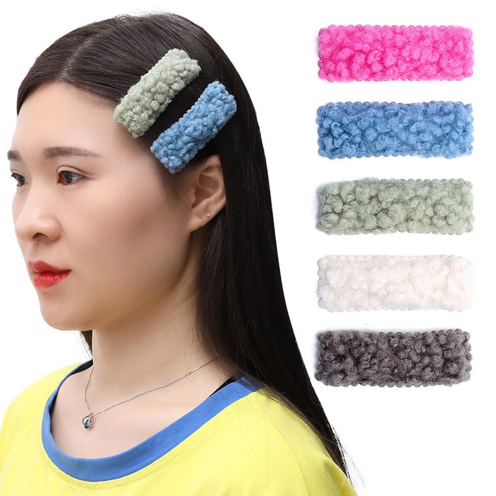 ORIENTLII Kẹp Tóc Lông Cừu Họa Tiết Hình Học Thời Trang Ngọt Ngào Cho Nữ