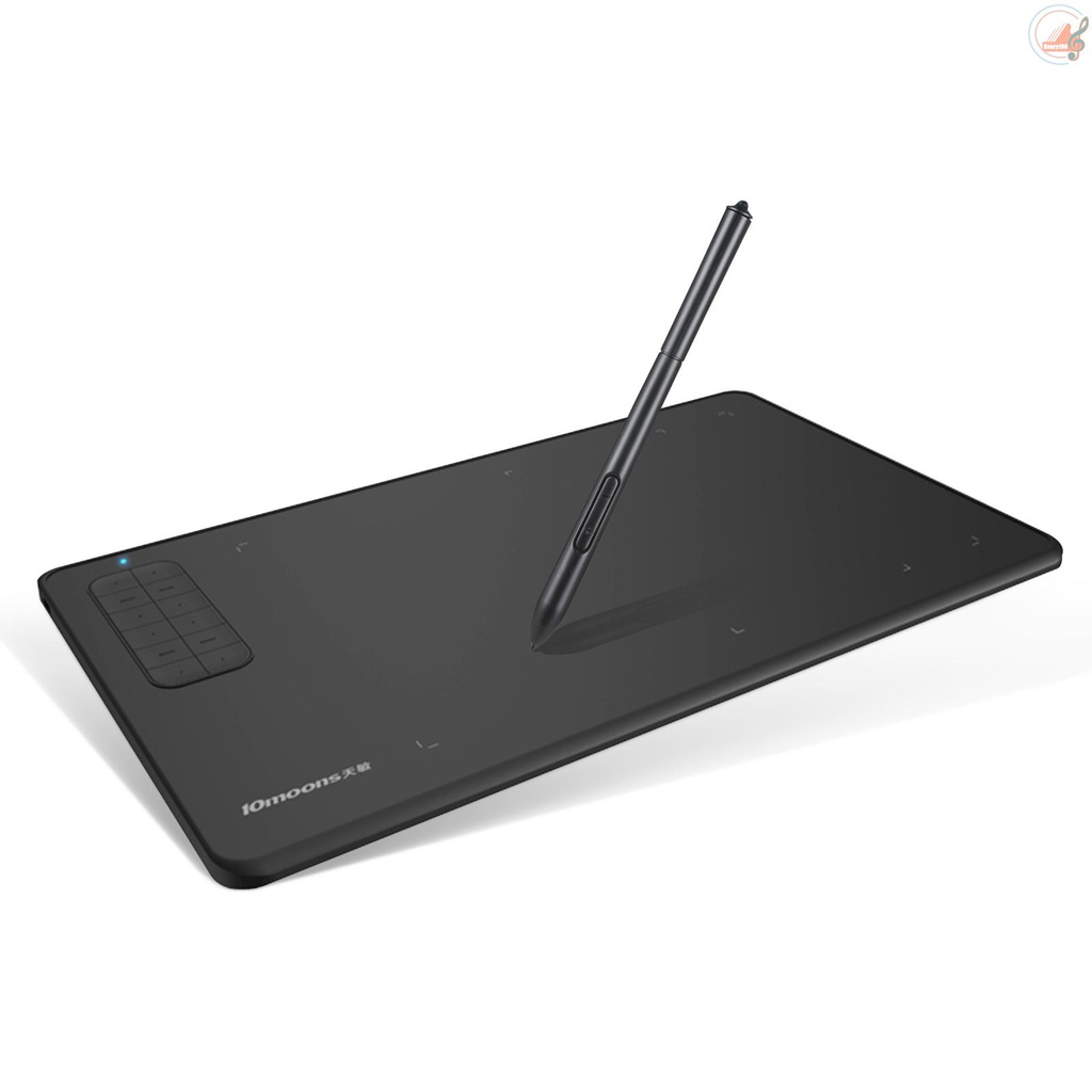 10moons G12 Graphics Drawing Tablet Ultralight Digital Art Creation Sketch 9.45 x 6 Inches with Battery-free Stylus 8 Pen Nibs 8192 Levels Pressure 12 Express Keys Compatible with Windows Android OTG for Drawing Designing Teaching Online Co