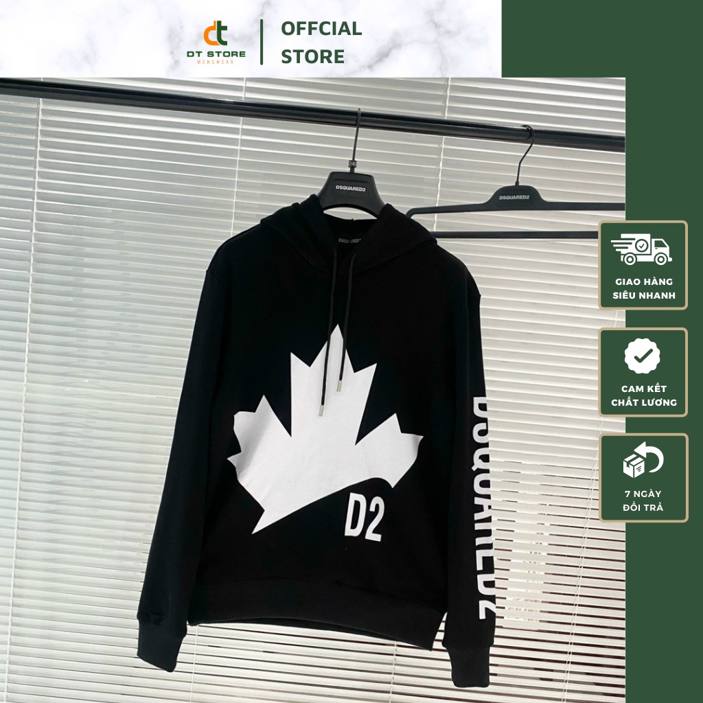 Áo Hoodie Nam Dsquared2 Họa Tiết Hình In Chiếc Lá Và Chữ Dọc Tay - Áo Nỉ Hoodie Unisex Nam Nữ Cao Cấp DT STORE MENWEAR