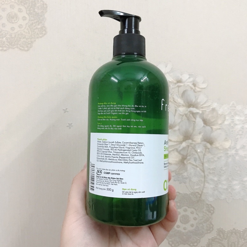 Dầu Gội Ngăn Gàu Fresh Organic Anti-Dandruff Shampoo with Tea Tree Oil Chiết Xuất Tràm Trà 500g