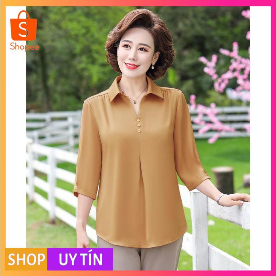 ÁO KIỂU TRUNG NIÊN - ÁO ĐÍNH HÀNG NÚT CỔ BẺ - ÁO SƠ MI TRUNG NIÊN GIẤU BỤNG
