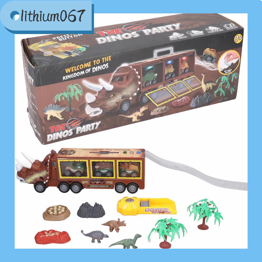 Lithium067 Xe tải container khủng long cho trẻ em chở hàng vận chuyển đồ chơi có âm thanh ánh sáng bé trai gái