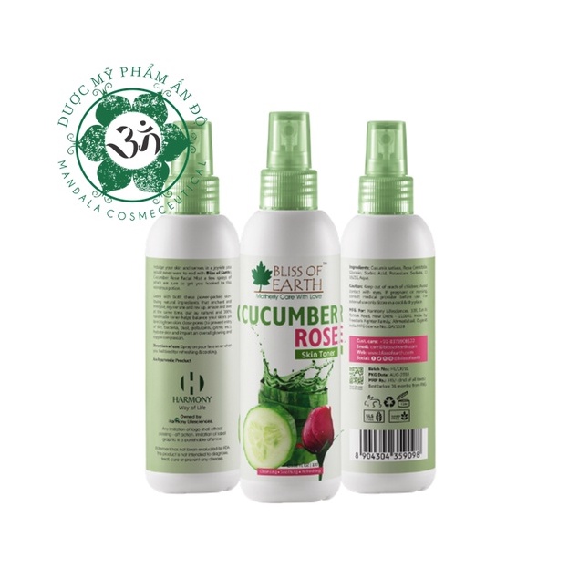 Toner dưỡng da chiết xuất từ dưa chuột và hoa hồng Bliss of Earth Cucumber 100ML – Mandala Shop 5 Hàng Cân