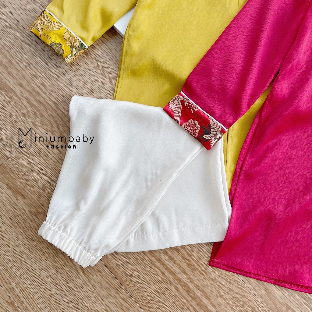 Set áo dài tết đoàn viên cho bé Minium, Bộ áo dài trẻ em mới nhất 2022,miniumbabyfashion AD1134