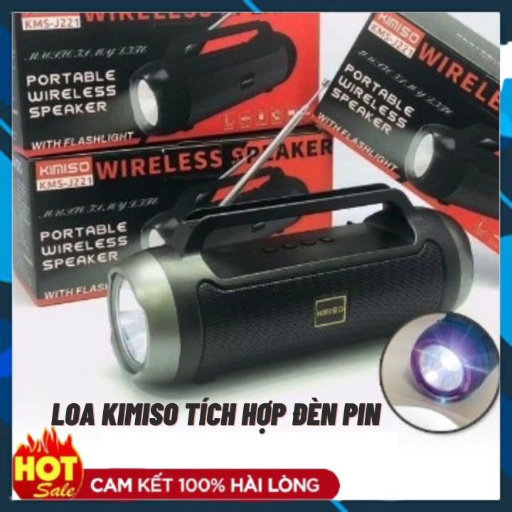 Loa Bluethooth Kimiso KMS-J221 Cao Cấp Tích Hợp Đèn Pin Với 3 Chế Độ Sáng, Loa Bass Cực Mạnh Với Âm Vòm