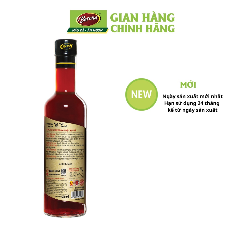 Nước Mắm Phú Quốc Cao Cấp Vị Xưa Barona 40 độ đạm 1 Thùng (6 chai x 500ml)